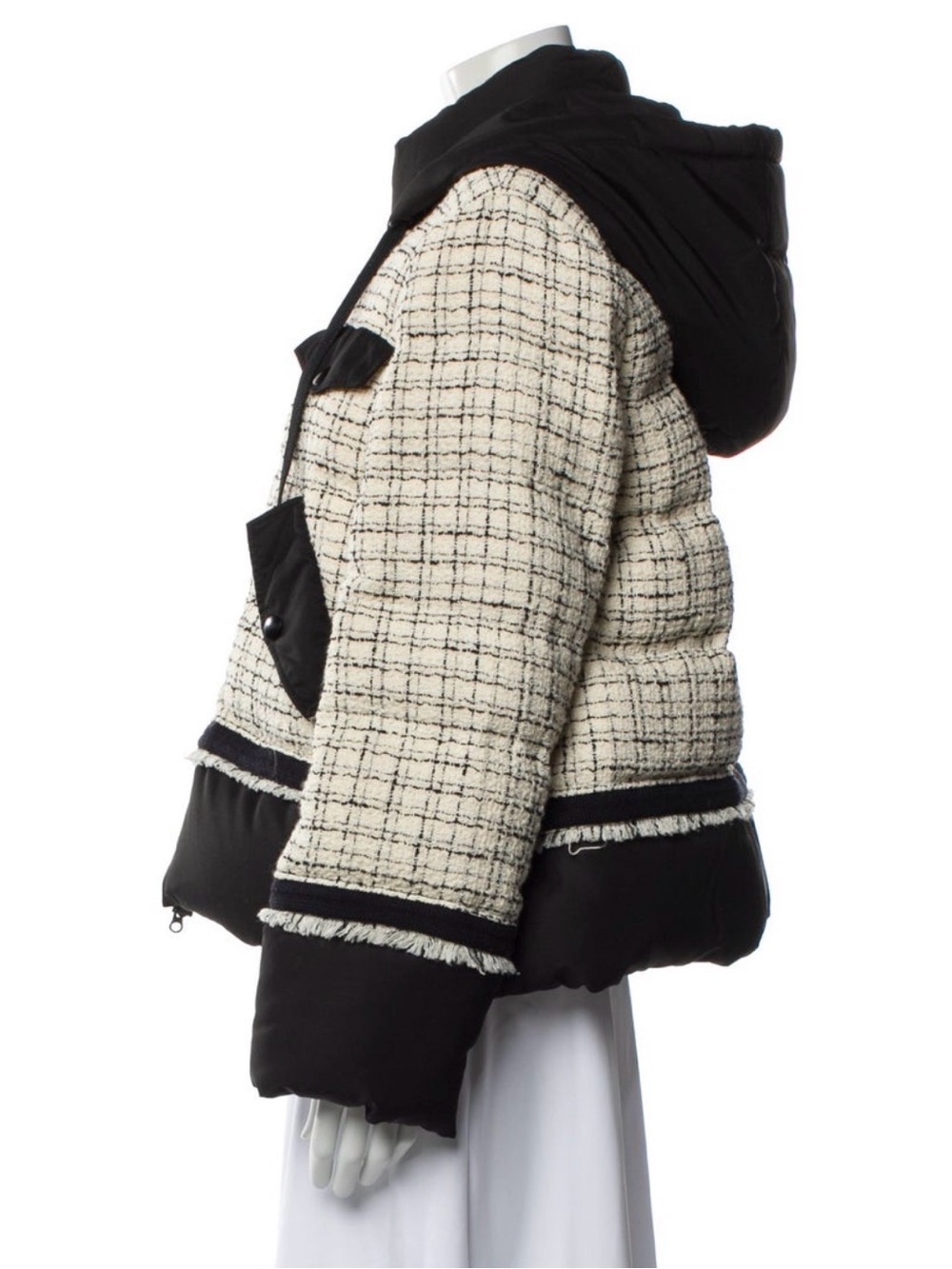 Veronica Beard Camrose Tweed Hooded Down Puffer Jacket NWOT Large
